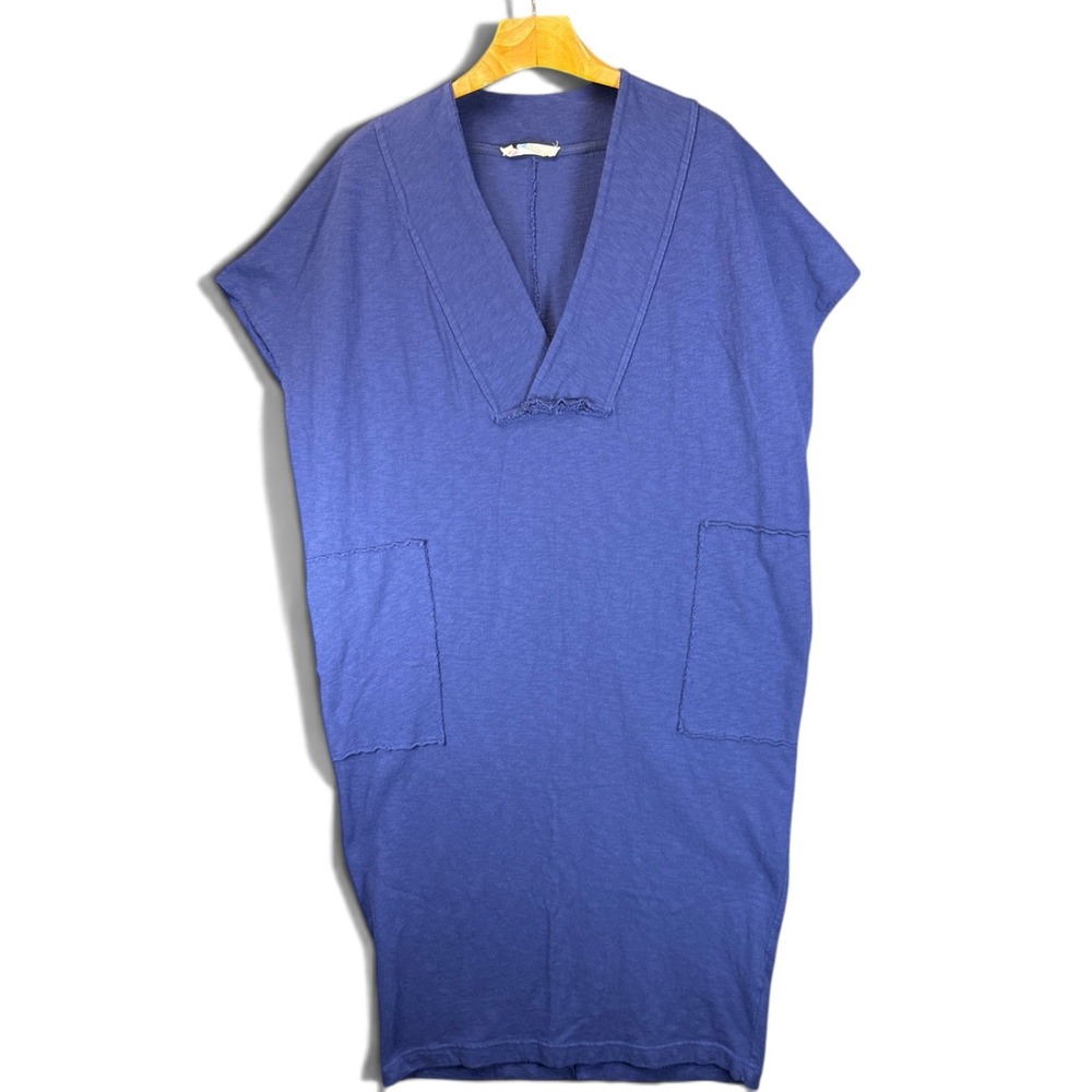 Free People FP Beach Swim Cover Up Size S Oversized Blue V-Neck Soft Pockets USA